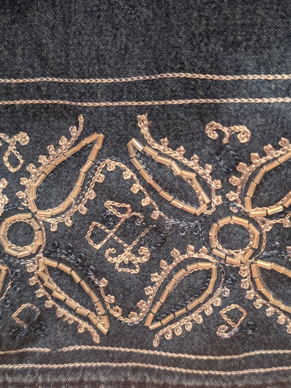Vintage Embroidered Denim Maxi Dress in Dark Blue - Picture 3 of 4